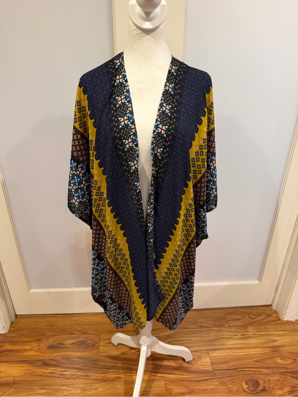 Daniel Rainn Navy & Mustard Printed Open-Front Kimono